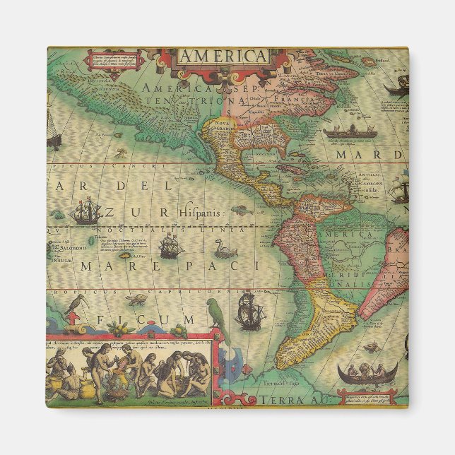 Aimant Carte antique du monde ancien des Amériques par Ho (Devant)