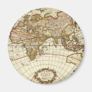 Aimant Carte antique du monde, C. 1680. Par Frederick de