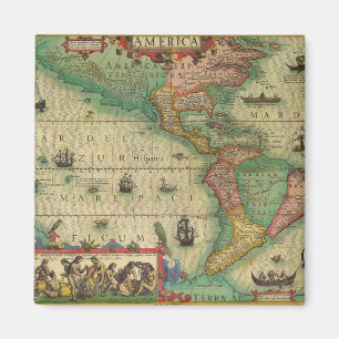 Aimant Carte antique du monde des Amériques par Hondius