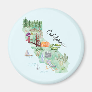 Aimant Carte artistique de l'État de Californie à l'aquar
