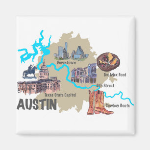 Aimant Carte Austin Texas