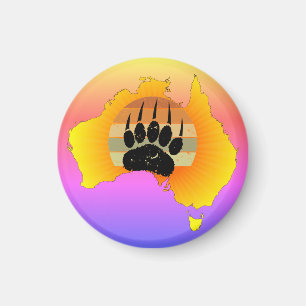 Aimant Carte Australie Sunny Ours Avec Sunset Rétro