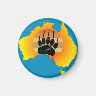 Aimant Carte Australie Sunny Ours Avec Sunset Rétro