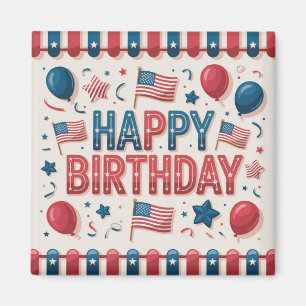 Aimant Carte d'anniversaire avec un thème patriotique amé
