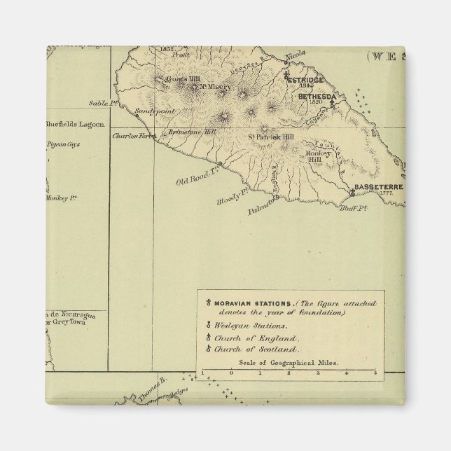 Aimant Carte d'Antigua Lithographiée (Devant)