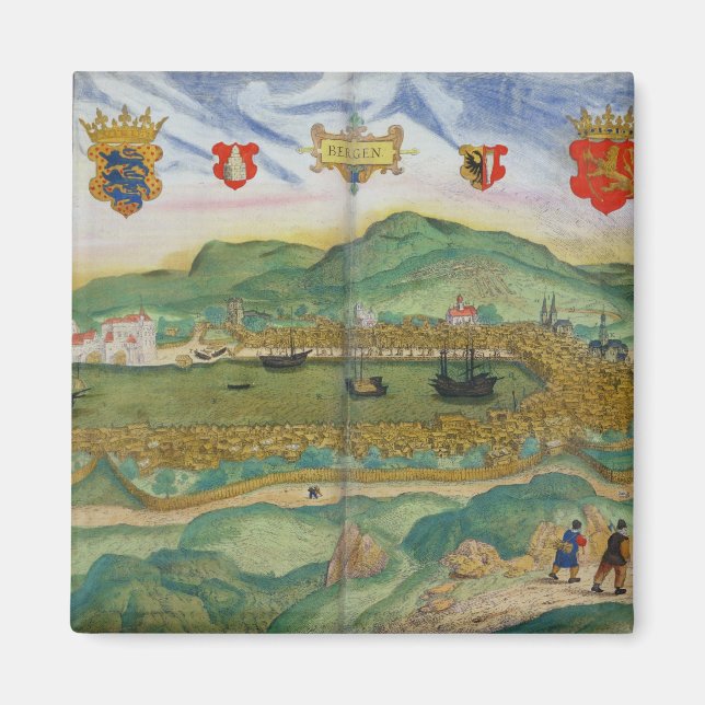 Aimant Carte de Bergen, de 'Civitates Orbis Terrarum' par (Devant)