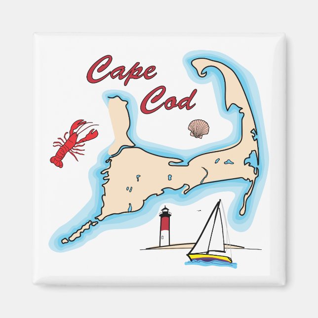 Aimant Carte de Cape Cod Illustration Homard Sailboat She (Devant)