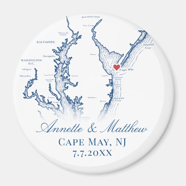 Aimant Carte de Cape May NJ Cadeau de mariage Souvenir  (Devant)