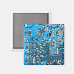 Aimant Carte de circuit Geek d'ordinateur bleu