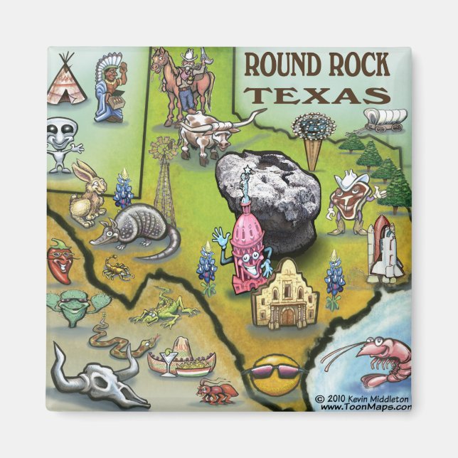 Aimant Carte de dessin animé de Round Rock Texas (Devant)