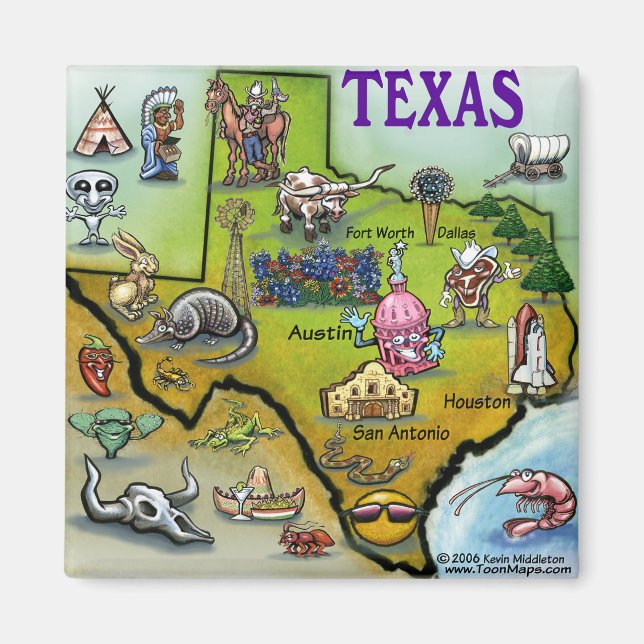 Aimant Carte de dessin du TEXAS (Devant)