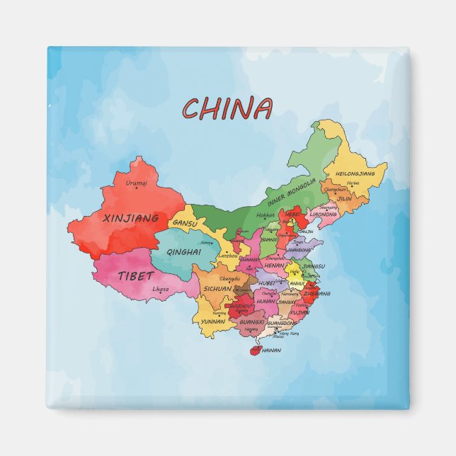 Aimant Carte de la Chine aquarelle (Devant)