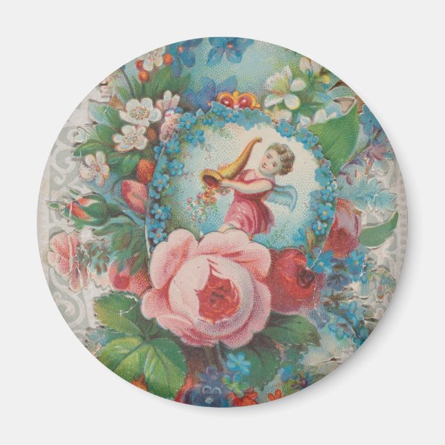 Aimant Carte de la Saint-Valentin florale de l'ère victor (Devant)