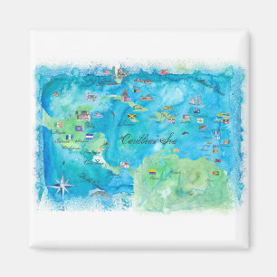 Aimant Carte de l'affiche de voyage de croisière des Cara