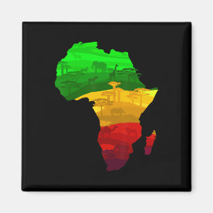 Aimant Carte de l'Afrique Vert Jaune Rouge Fière Africain