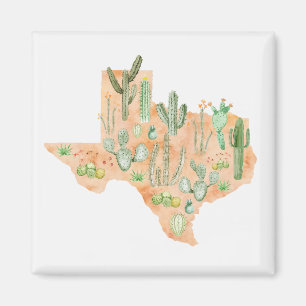 Aimant Carte de l'aquarelle succulente des cactus texans