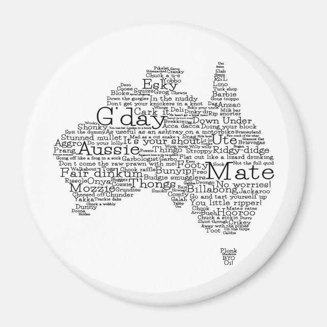 Aimant Carte de l'argot australien (Devant)