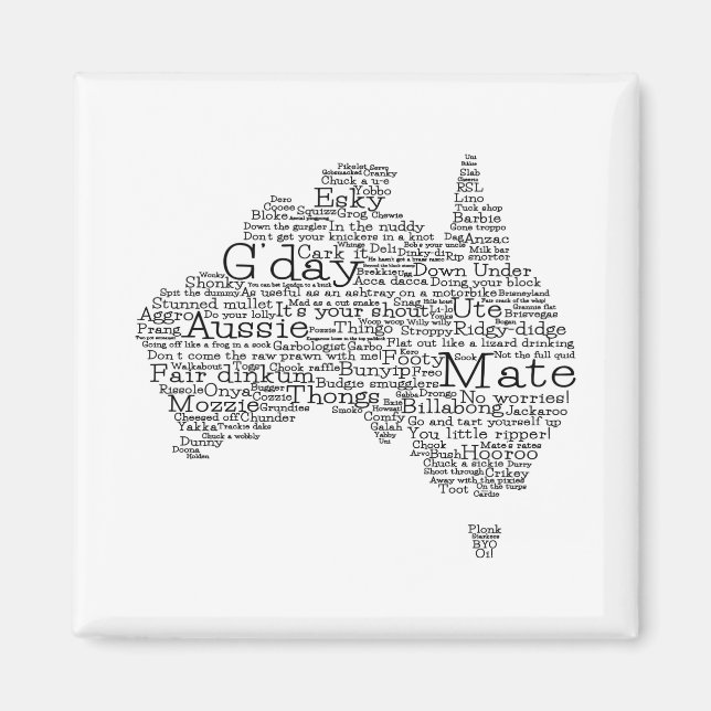 Aimant Carte de l'argot australien (Devant)