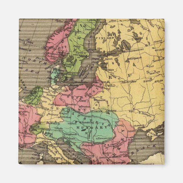 Aimant Carte de l'Atlas couleur main en Europe (Devant)