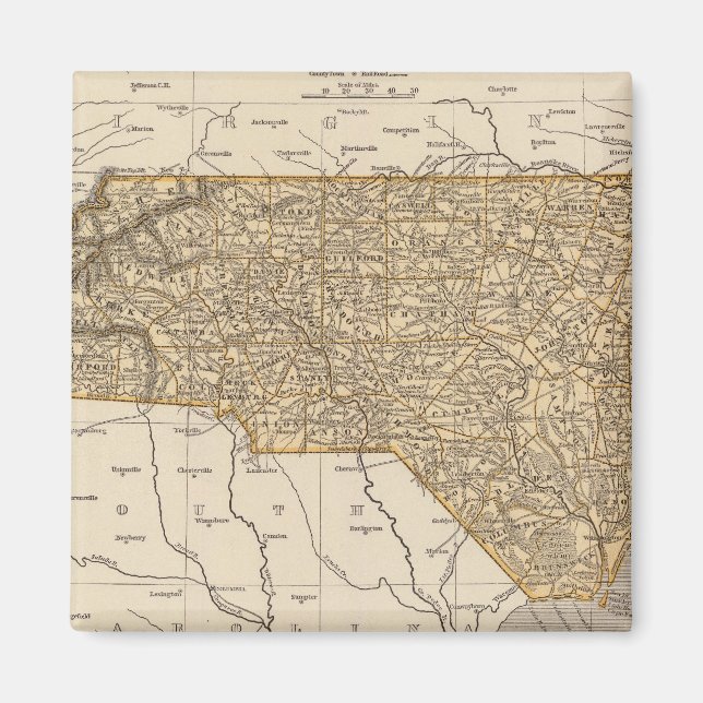 Aimant Carte de l'Atlas de la Caroline du Nord (Devant)