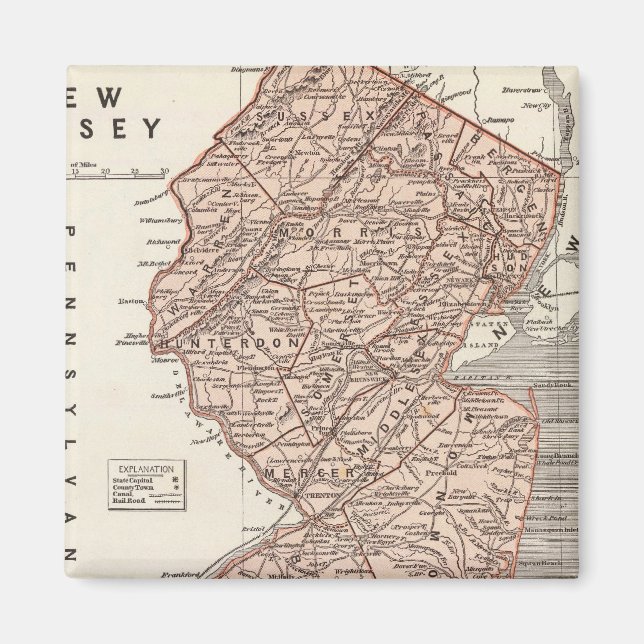 Aimant Carte de l'Atlas du New Jersey (Devant)