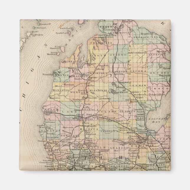 Aimant Carte de l'état du Michigan Atlas (Devant)
