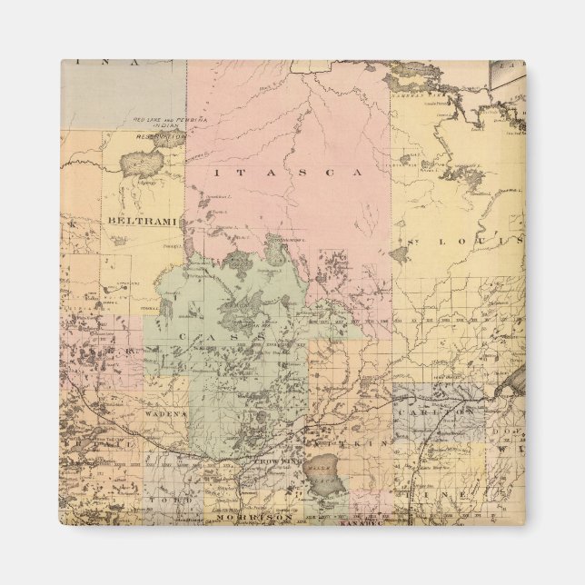 Aimant Carte de l'État du Minnesota, 1874 (Devant)