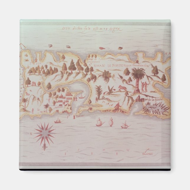 Aimant Carte de l'île de Porto Rico, 1599 (Devant)