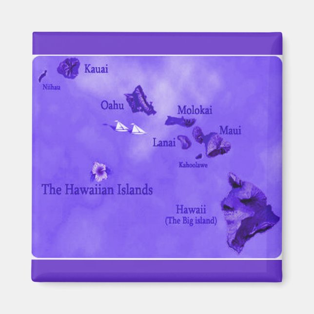 Aimant Carte de l'île de Purple Hawaii (Devant)