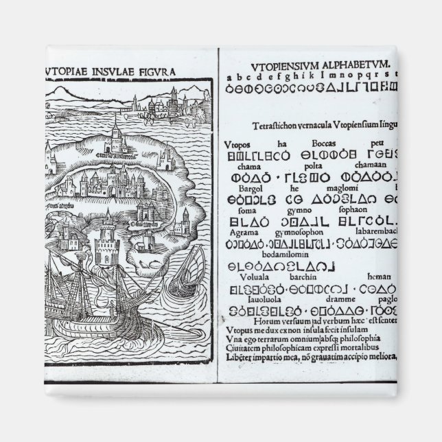 Aimant Carte de l'île d'Utopie et de son alphabet (Devant)
