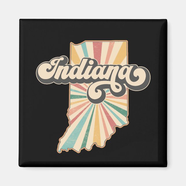 Aimant Carte de l'Indiana Retro | Conception de l'état vi (Devant)