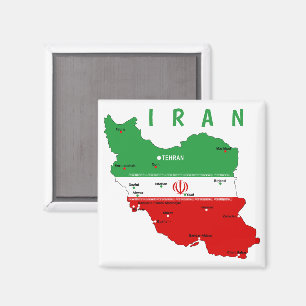 Aimant Carte de l'Iran avec drapeau et emblème