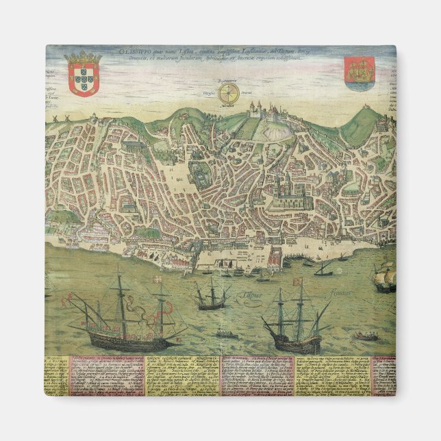 Aimant Carte de Lisbonne, de Civitates Orbis Terrarum par (Devant)