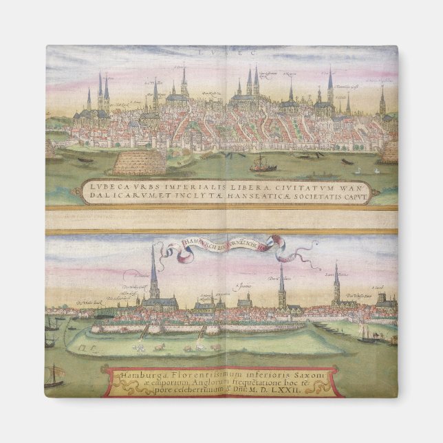 Aimant Carte de Lubeck et Hambourg, de 'Civitates Orbis T (Devant)
