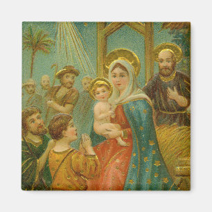 Aimant Carte de Noël de la Nativité de l'ère édouardienne
