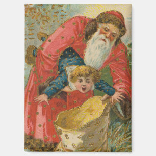 Aimant Carte de Noël vintage, Père Noël, enfant turbulent