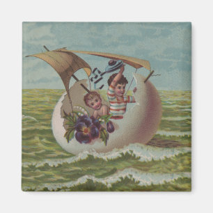 Aimant Carte de Pâques antique Œuf de Voile Enfants