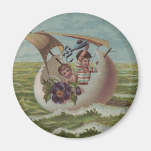 Aimant Carte de Pâques Antique OEufs de voile Enfants