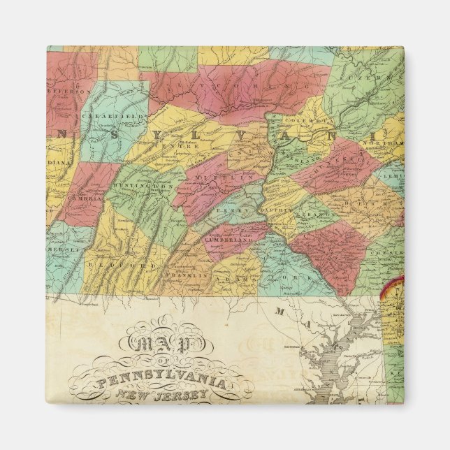 Aimant Carte De Pennsylvanie New Jersey Et Delaware (Devant)