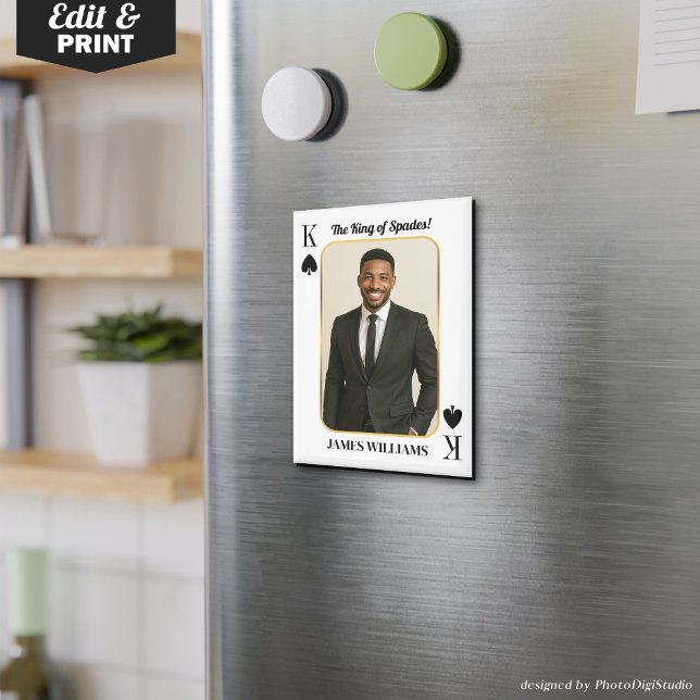 Aimant Carte de Poker Personnalisé avec Photo, Le Roi des (Custom Poker Card with Photo, The King of Spades Magnet Personalized Anniversary Valentines Gift)