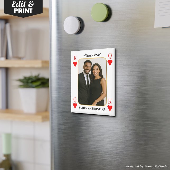 Aimant Carte de Poker Personnalisé Magnet, Royal Pair Cou (Custom Poker Card Magnet, Personalized Royal Pair Magnet Anniversary Valentines Couples Gift )