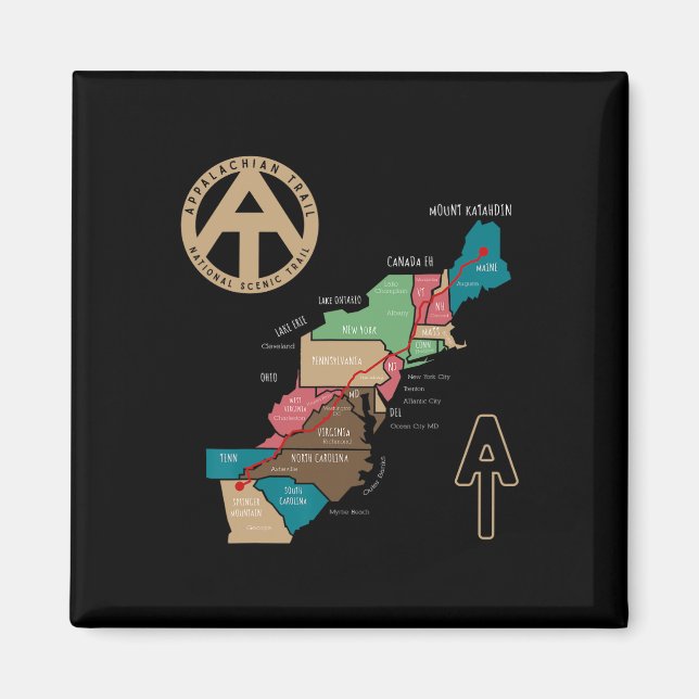 Aimant Carte de randonnée du sentier des Appalaches  (Devant)