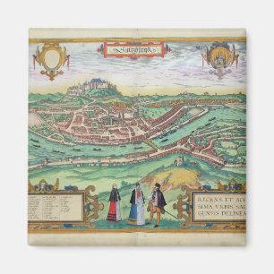 Aimant Carte de Salzbourg, de 'Civitates Orbis Terrarum' 