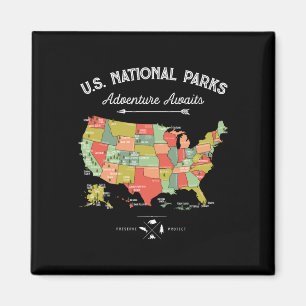Aimant Carte de T Shirt des Parcs Nationaux Camping Femme