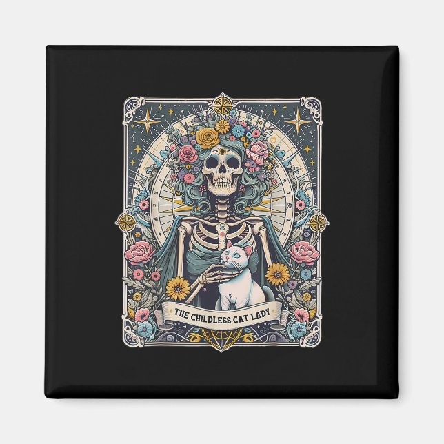 Aimant Carte de tarot de dame de chat sans enfants (Devant)
