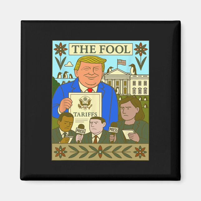 Aimant Carte de tarot de Trump Le Fou impose un tarif sur (Devant)