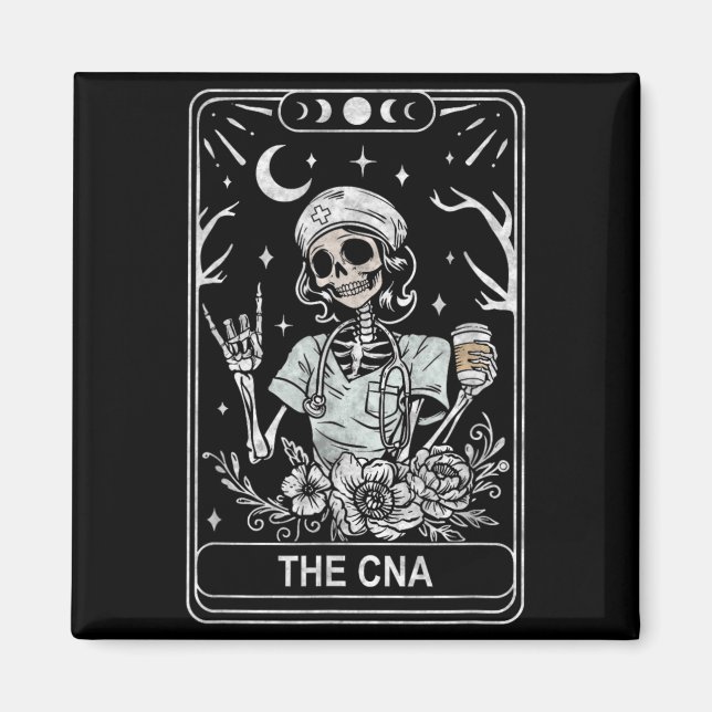 Aimant Carte de tarot d'infirmière certifiée CNA Skeleton (Devant)