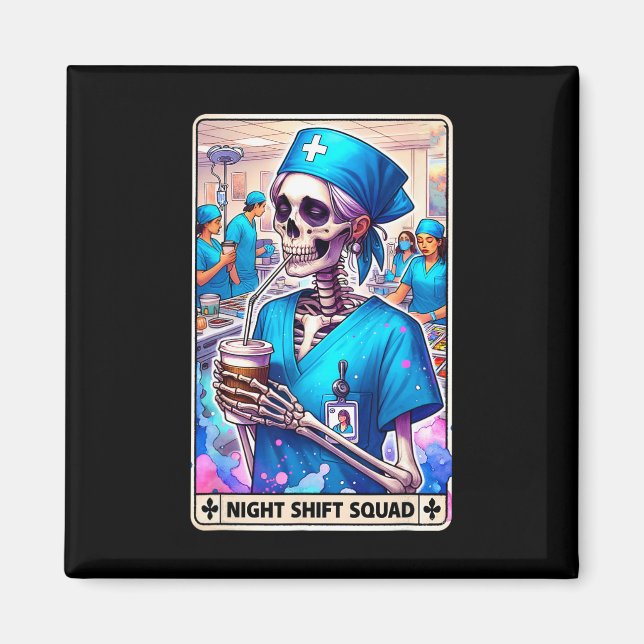 Aimant Carte de tarot drôle de squelette Équipe de nuit d (Devant)