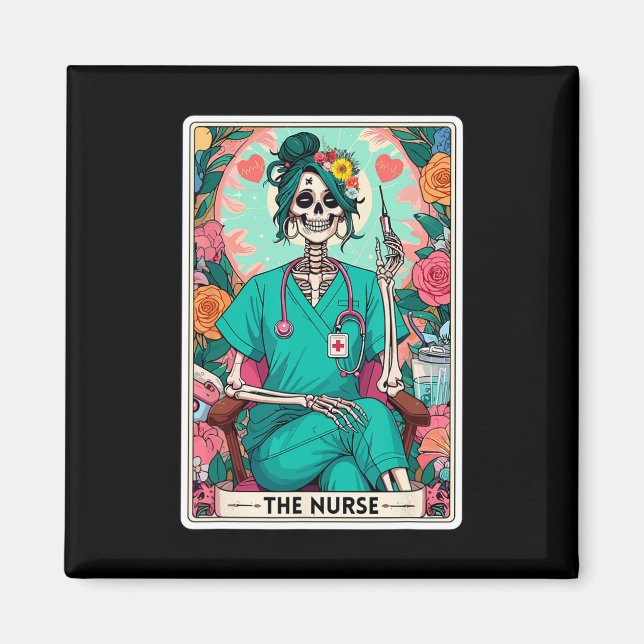 Aimant Carte de Tarot infirmière drôle Skeleton Nurse Wit (Devant)