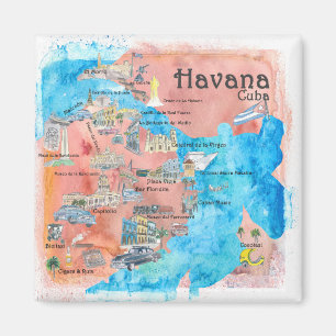 Aimant Carte de voyage illustrée de Havana Cuba